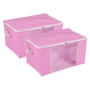 Clothes Storage Bag 2pcs Foldable Closet Organizers with Handles Pink